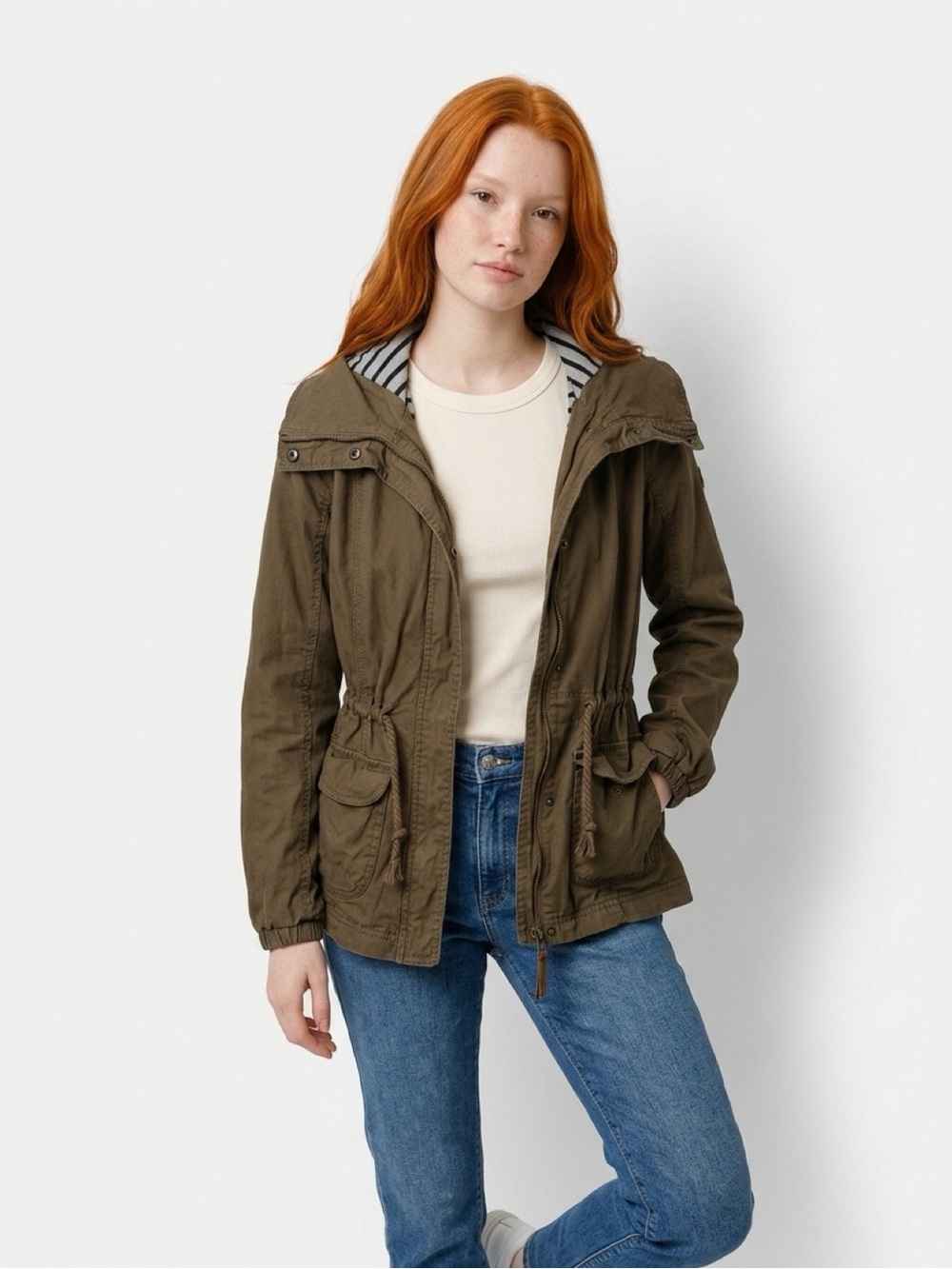 Roxy Olive Green Hooded Utility Jacket Size Large